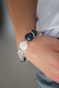 Paparazzi Here I Am - Blue - White Rose - Stretchy Bracelet - $5 Jewelry With Ashley Swint