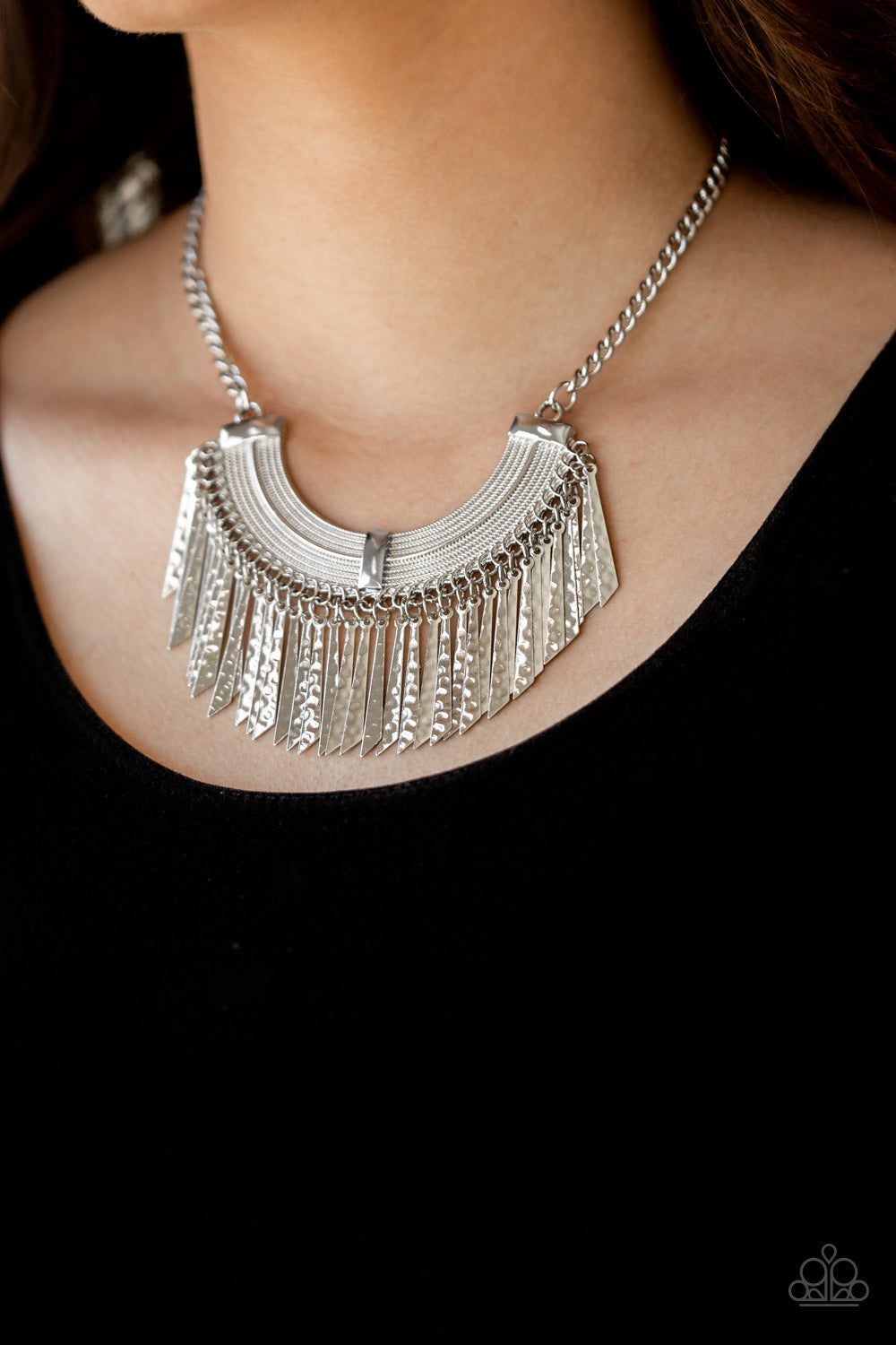 Paparazzi Impressively Incan - Silver - Hammered in Shimmery Textures - Necklace & Earrings - $5 Jewelry with Ashley Swint