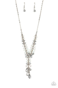 Paparazzi Iridescent Illumination - White - Opaque Crystal Fringe - Silver Necklace & Earrings - $5 Jewelry with Ashley Swint