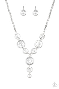 Paparazzi Legendary Luster - White Gems - Thick Silver Chain - Necklace & Earrings - $5 Jewelry with Ashley Swint