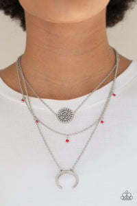 Paparazzi Lunar Lotus - Pink Beads - Multi Layered Silver Chain Necklace and matching Earrings - $5 Jewelry with Ashley Swint