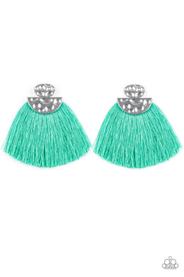 Paparazzi Make Some PLUME - Green Thread / Fringe / Tassel - Hammered Silver - Post Earrings - $5 Jewelry with Ashley Swint