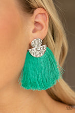 Load image into Gallery viewer, Paparazzi Make Some PLUME - Green Thread / Fringe / Tassel - Hammered Silver - Post Earrings - $5 Jewelry with Ashley Swint