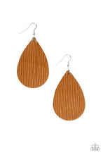Load image into Gallery viewer, Paparazzi Natural Resource - Yellow / Tan - Stamped Animal Print - Leather Teardrop Earrings - $5 Jewelry With Ashley Swint