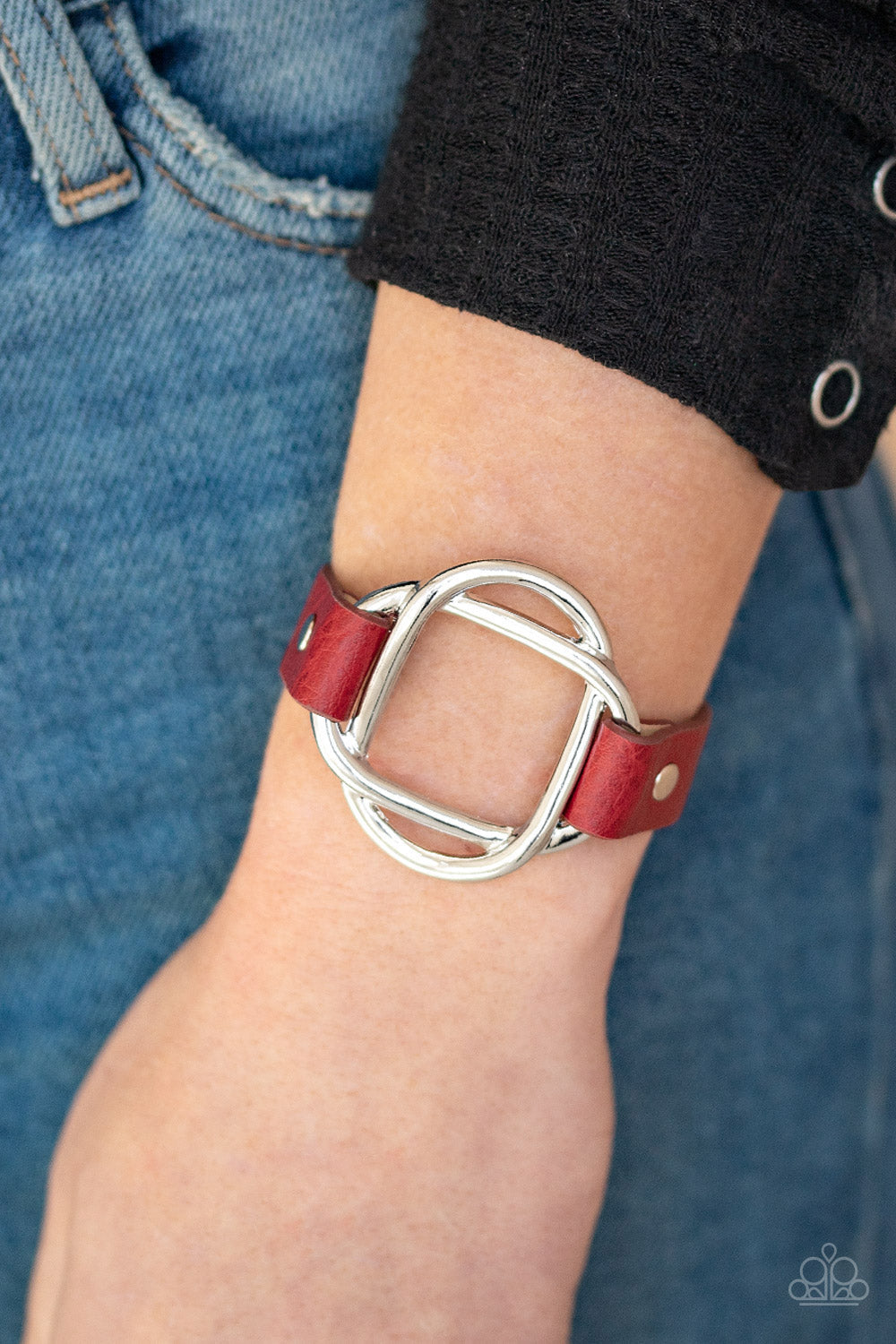 Paparazzi Nautically Knotted - Red - Nautical Silver Knot - Leather Band Bracelet - $5 Jewelry with Ashley Swint