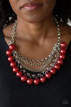 Load image into Gallery viewer, Paparazzi One-Way WALL STREET - Red Pearls - Silver Chains - Necklace &amp; Earrings - $5 Jewelry With Ashley Swint