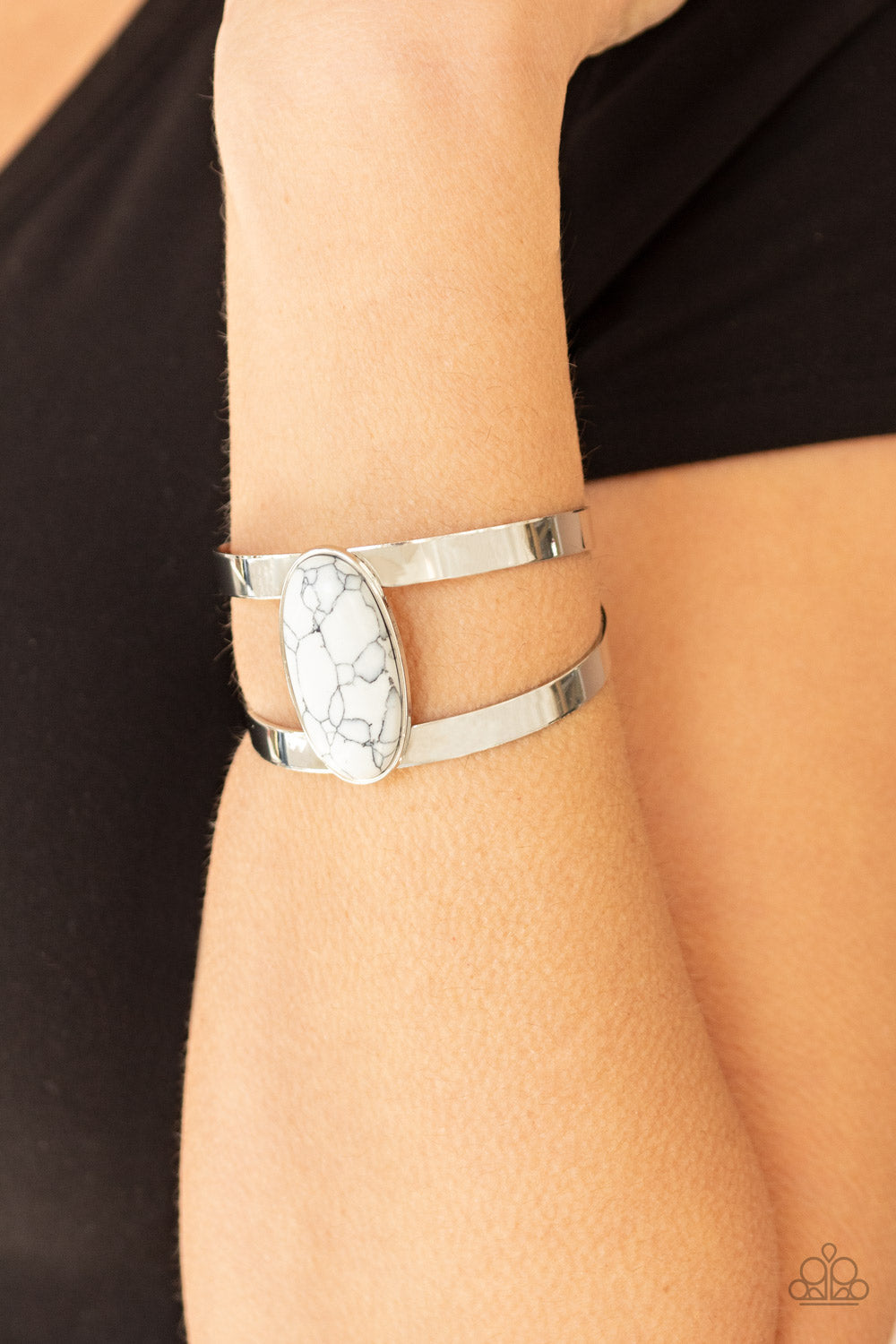 Paparazzi Quarry Queen - White Stone - Silver Cuff Bracelet - $5 Jewelry with Ashley Swint