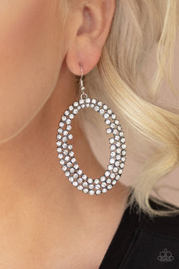 Paparazzi Radical Razzle - White Rhinestones - Hoop Earrings - Life of the Party Exclusive June 2020 - $5 Jewelry with Ashley Swint