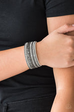 Load image into Gallery viewer, Paparazzi Really Rock Band- White - Smoky Rhinestones - Gunmetal Chains - Wrap Snap Bracelet - $5 Jewelry with Ashley Swint