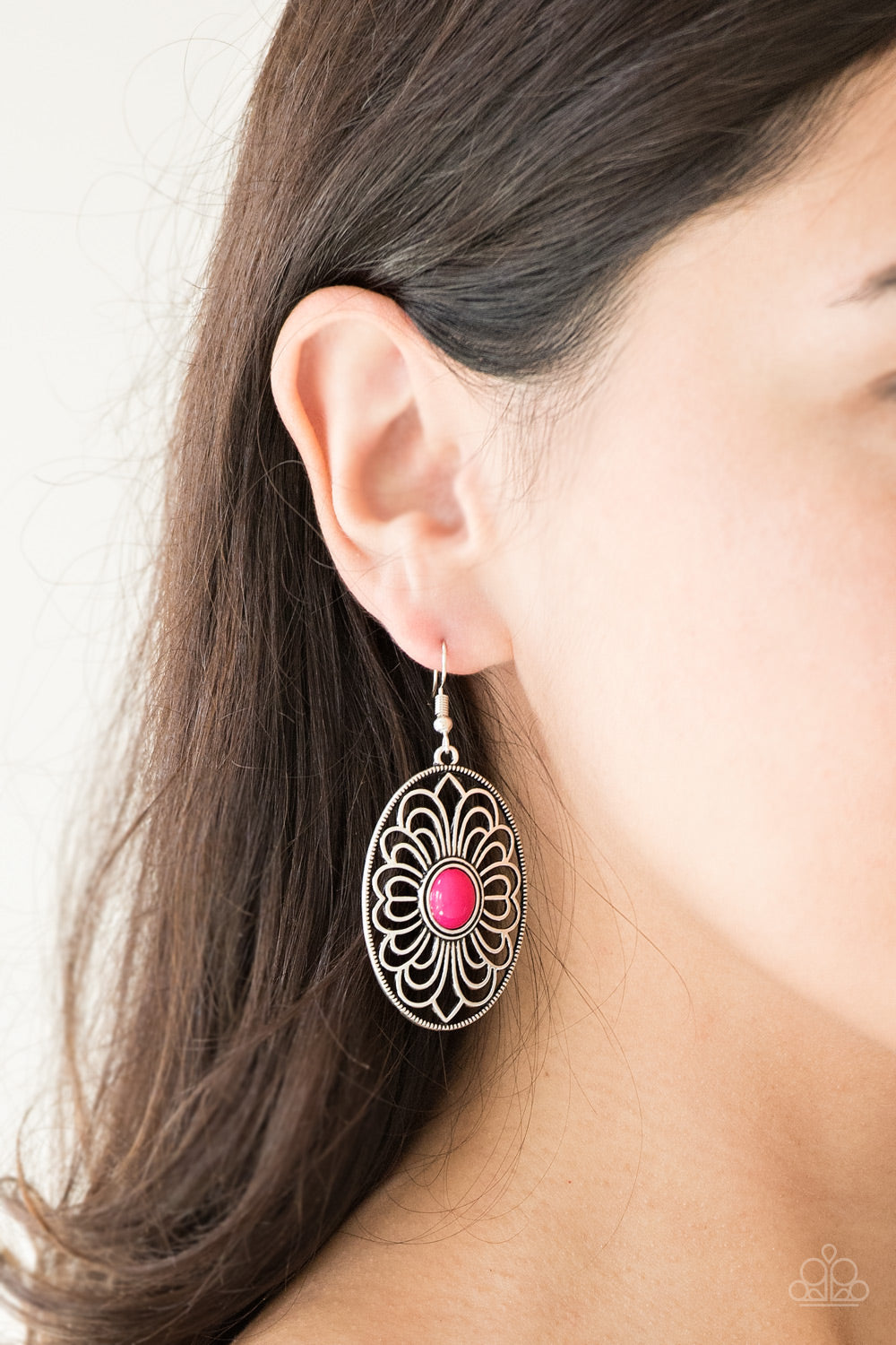 Paparazzi Really Whimsy - Pink - Antiqued Silver Shimmer - Silver Filigree Earrings - $5 Jewelry with Ashley Swint