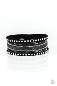 Paparazzi Seize The Sass - Black - Emerald Cute Rhinestones - Silver Studs, Chains - Wrap / Snap Bracelet - $5 Jewelry with Ashley Swint