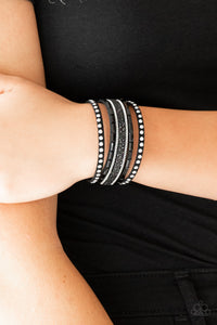 Paparazzi Seize The Sass - Black - Emerald Cute Rhinestones - Silver Studs, Chains - Wrap / Snap Bracelet - $5 Jewelry with Ashley Swint