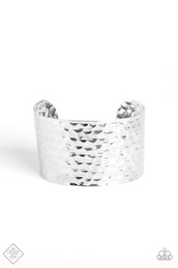 Paparazzi Simmering Shimmer - Silver - Thick Cuff Bracelet - Fashion Fix / Trend Blend Exclusive August 2019 - $5 Jewelry With Ashley Swint