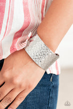 Load image into Gallery viewer, Paparazzi Simmering Shimmer - Silver - Thick Cuff Bracelet - Fashion Fix / Trend Blend Exclusive August 2019 - $5 Jewelry With Ashley Swint