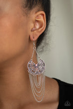 Load image into Gallery viewer, Paparazzi So Social Butterfly - Pink Rhinestones - Silver Fringe Earrings - $5 Jewelry With Ashley Swint