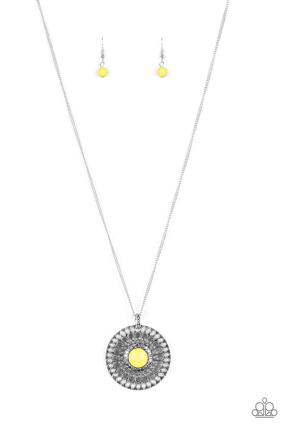 Paparazzi So Solar - Yellow - Vibrant Bead - Ornate Sunburst - Necklace & Earrings - $5 Jewelry with Ashley Swint