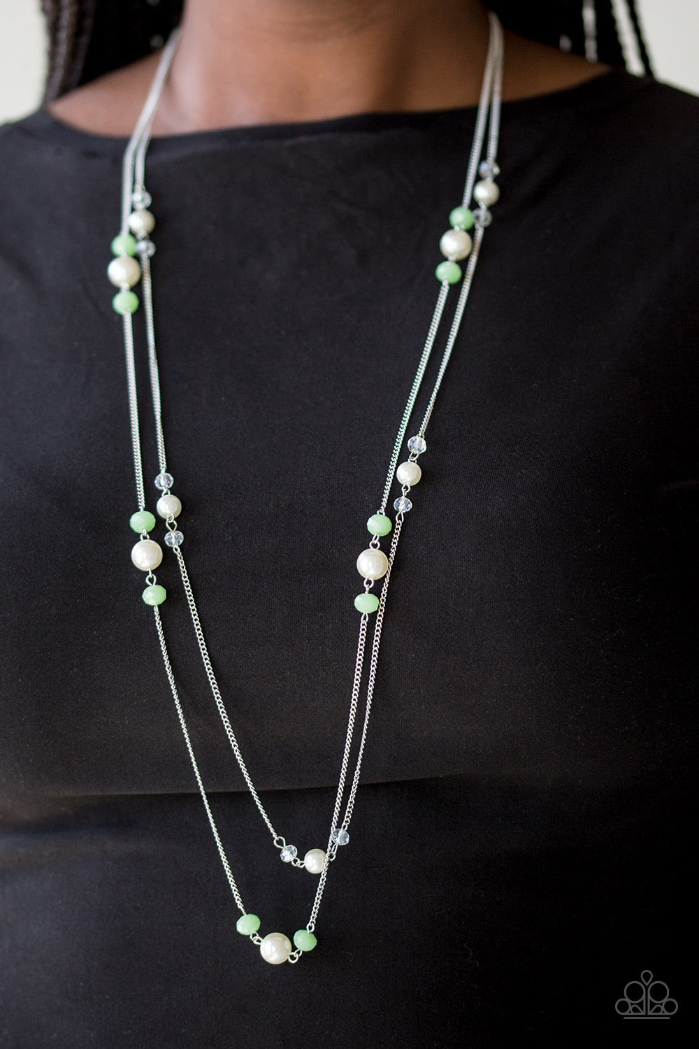 Paparazzi Spring Splash - Green / White Pearls - Necklaces and matching Earrings - $5 Jewelry With Ashley Swint