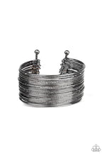 Load image into Gallery viewer, Paparazzi Stacked To The Max - Black - Hammered Gunmetal - Bangle Like Cuff Bracelet - $5 Jewelry With Ashley Swint