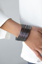 Load image into Gallery viewer, Paparazzi Stacked To The Max - Black - Hammered Gunmetal - Bangle Like Cuff Bracelet - $5 Jewelry With Ashley Swint