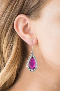 Paparazzi Superstar Stardom - Pink Gem - White Rhinestones - Teardrop Earrings - $5 Jewelry with Ashley Swint