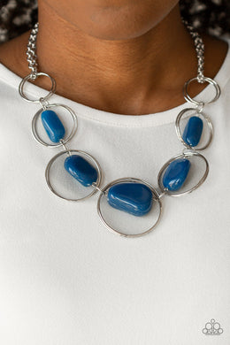 Paparazzi Travel Log - Blue - Galaxy Rock Beads - Silver Hoops - Necklace & Earrings - $5 Jewelry with Ashley Swint