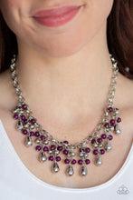 Load image into Gallery viewer, Paparazzi Travelling Trendsetter - Purple Plum Beads - Bold Silver Chain Necklace &amp; Earrings - $5 Jewelry With Ashley Swint