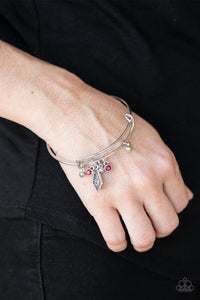 Paparazzi Treasure Charms - Pink Rhinestone - Silver Charms Slide on Bar - Bracelet - $5 Jewelry with Ashley Swint