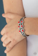 Load image into Gallery viewer, Paparazzi Tribal Triad - Red - Faceted Triangle Beads - Silver Cuff Bracelet - $5 Jewelry with Ashley Swint