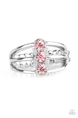 Paparazzi Triple Crown Winner - Pink Rhinestones - Silver Ring - $5 Jewelry With Ashley Swint