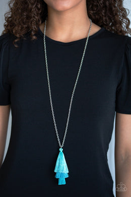 Paparazzi Triple The Tassel - Blue - Threaded Tassel - Silver Chain Necklace and matching Earrings - $5 Jewelry with Ashley Swint