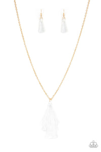 Paparazzi Triple The Tassel - White - GOLD - 3-Tiered Tassel - Necklace & Earrings - $5 Jewelry With Ashley Swint