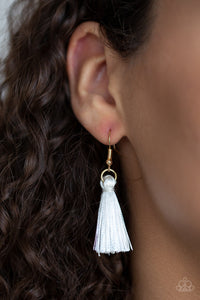 Paparazzi Triple The Tassel - White - GOLD - 3-Tiered Tassel - Necklace & Earrings - $5 Jewelry With Ashley Swint
