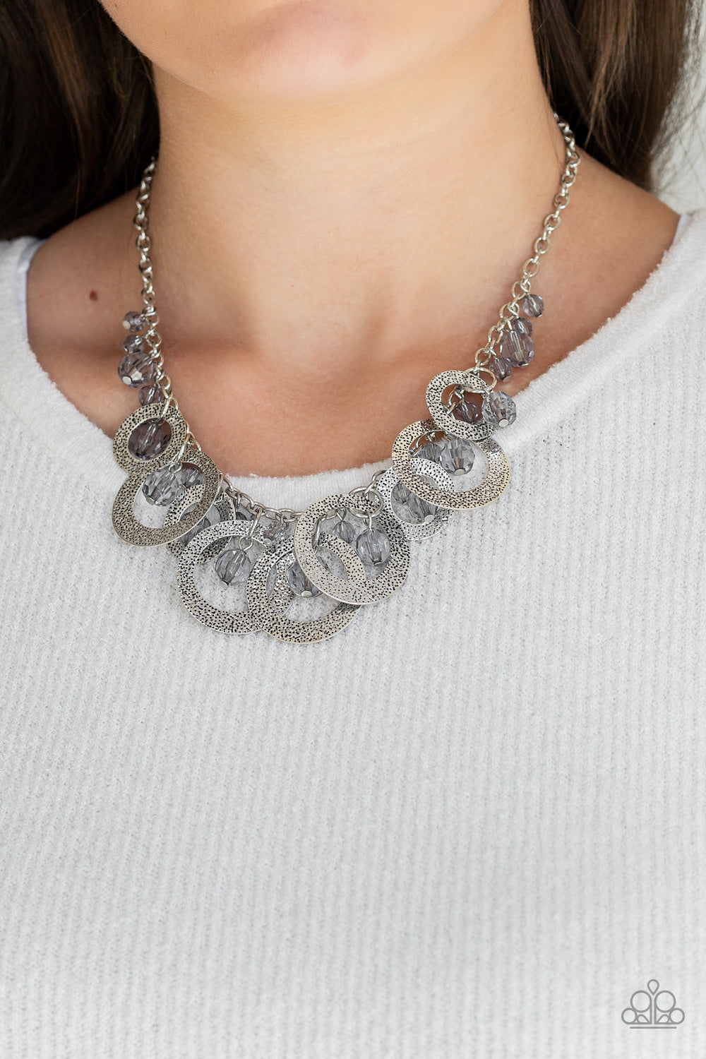 Paparazzi Turn It Up - Silver - Hammered Hoops - Necklace & Earrings - $5 Jewelry with Ashley Swint