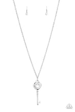 Load image into Gallery viewer, Paparazzi Unlock Your Heart - White Rhinestones - Heart Shaped Key Pendant - Necklace &amp; Earrings - $5 Jewelry with Ashley Swint