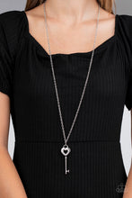 Load image into Gallery viewer, Paparazzi Unlock Your Heart - White Rhinestones - Heart Shaped Key Pendant - Necklace &amp; Earrings - $5 Jewelry with Ashley Swint