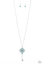 Load image into Gallery viewer, Paparazzi Unlocked - BLUE - Rhinestones - Key Pendant - Necklace &amp; Earrings - $5 Jewelry with Ashley Swint