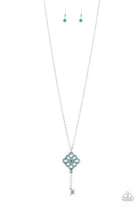 Paparazzi Unlocked - BLUE - Rhinestones - Key Pendant - Necklace & Earrings - $5 Jewelry with Ashley Swint