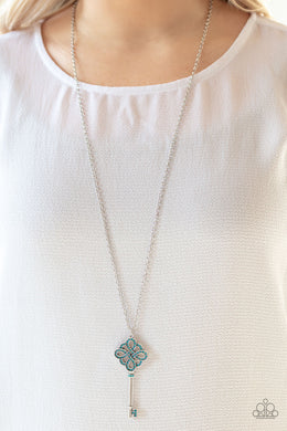 Paparazzi Unlocked - BLUE - Rhinestones - Key Pendant - Necklace & Earrings - $5 Jewelry with Ashley Swint