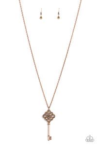 Paparazzi Unlocked - Copper - Topaz Rhinestones - Key Pendant - Necklace & Earrings - $5 Jewelry with Ashley Swint