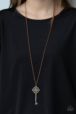 Paparazzi Unlocked - Copper - Topaz Rhinestones - Key Pendant - Necklace & Earrings - $5 Jewelry with Ashley Swint