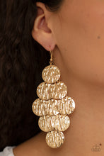 Load image into Gallery viewer, Paparazzi Uptown Edge - GOLD - Embossed Rippling Discs - Earrings - $5 Jewelry with Ashley Swint
