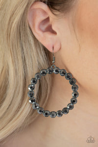 Paparazzi Welcome to the GLAM-boree - Black - Hematite Rhinestones - Hoop Earrings - $5 Jewelry with Ashley Swint