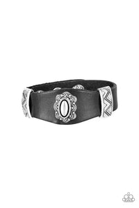 Paparazzi Western Romance - Black Leather - Ornate Metallic Accents - Antiqued Frame - Snap Bracelet - $5 Jewelry With Ashley Swint