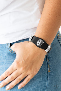 Paparazzi Western Romance - Black Leather - Ornate Metallic Accents - Antiqued Frame - Snap Bracelet - $5 Jewelry With Ashley Swint