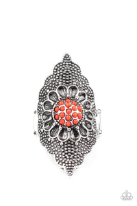Paparazzi Wildly Wallflower - Red Samba Beads - Scalloped Silver Ring - $5 Jewelry with Ashley Swint