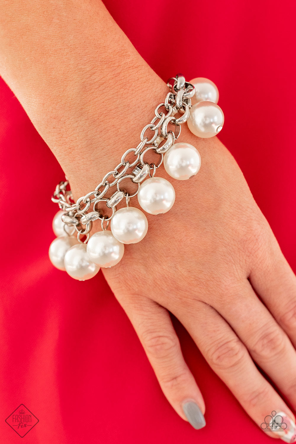 Paparazzi Word On Wall Street White Pearls - Silver Chain Bracelet - Fashion Fix Exclusive September 2019 - $5 Jewelry With Ashley Swint