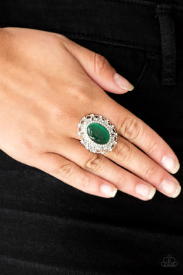 Paparazzi BAROQUE The Spell - Green Moonstone - White Rhinestones - Ring - $5 Jewelry with Ashley Swint
