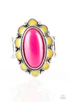 Paparazzi Beach Bloom - Pink - Yellow Ring - $5 Jewelry With Ashley Swint