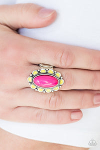 Paparazzi Beach Bloom - Pink - Yellow Ring - $5 Jewelry With Ashley Swint