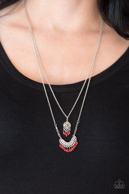 Paparazzi Bohemian Belle - Red Seed Beads - Necklace and matching Earrings - $5 Jewelry With Ashley Swint